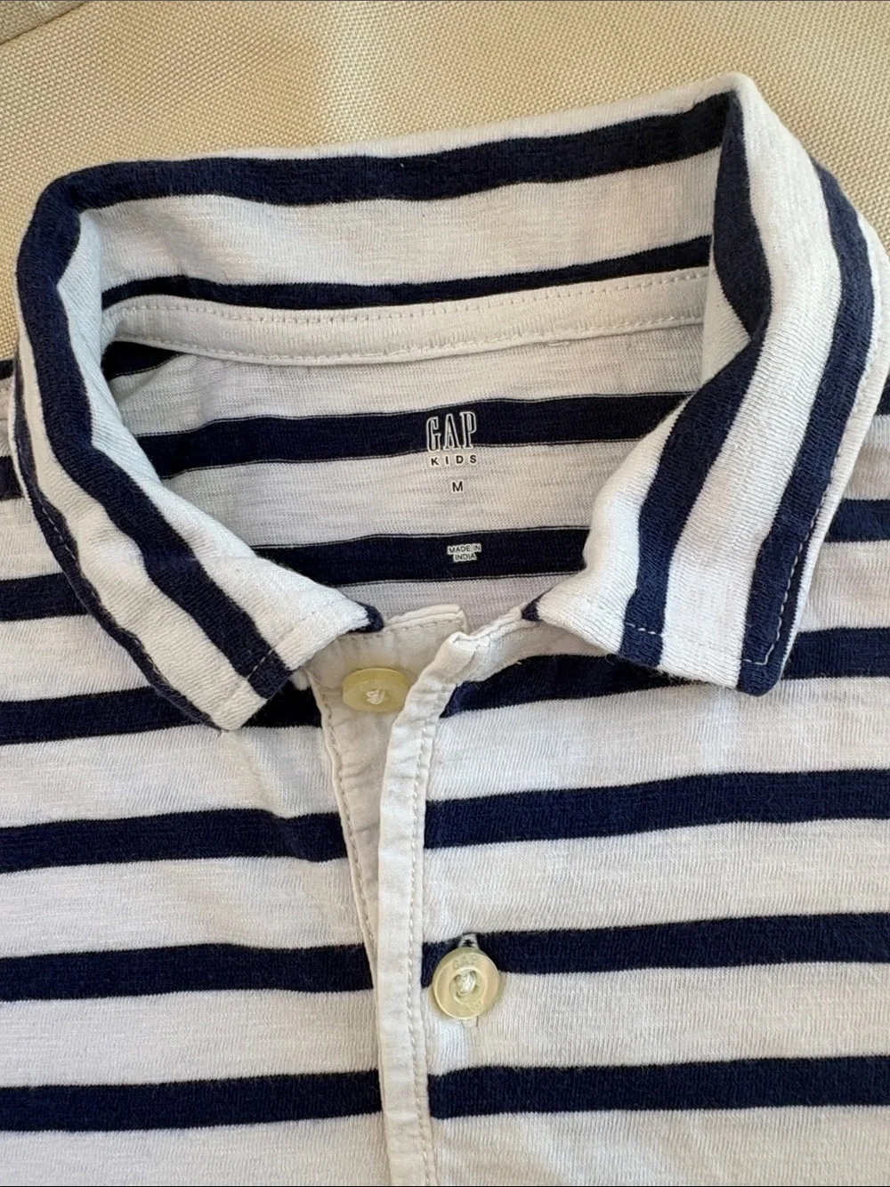 GAP Kids Navy Off-White Striped Long Sleeve Jersey Polo M 8 EUC 497429